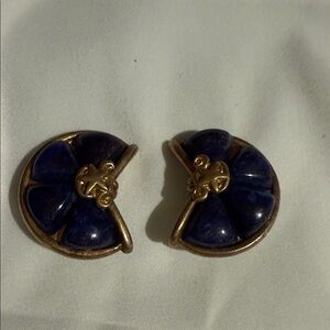 Gold-Tone Earrings with Navy Floral Enamel